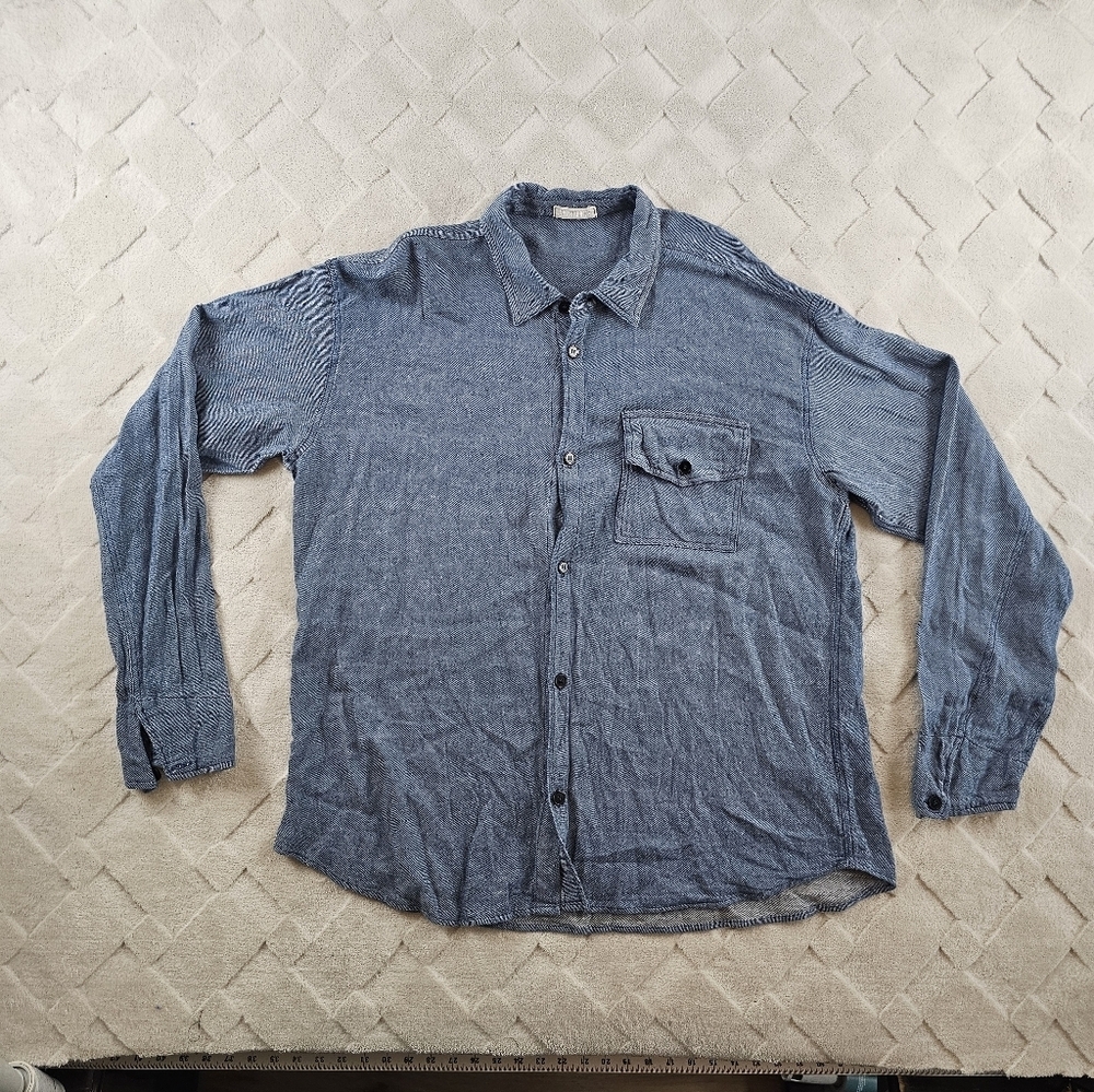 CP Shades Chambray Button-Up Shirt Womens Extra Large Blue Lime Blend